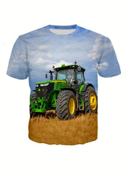 Boy's Farm Tractor Graphic T shirt Casual Slightly Stretch Tees For Summer
