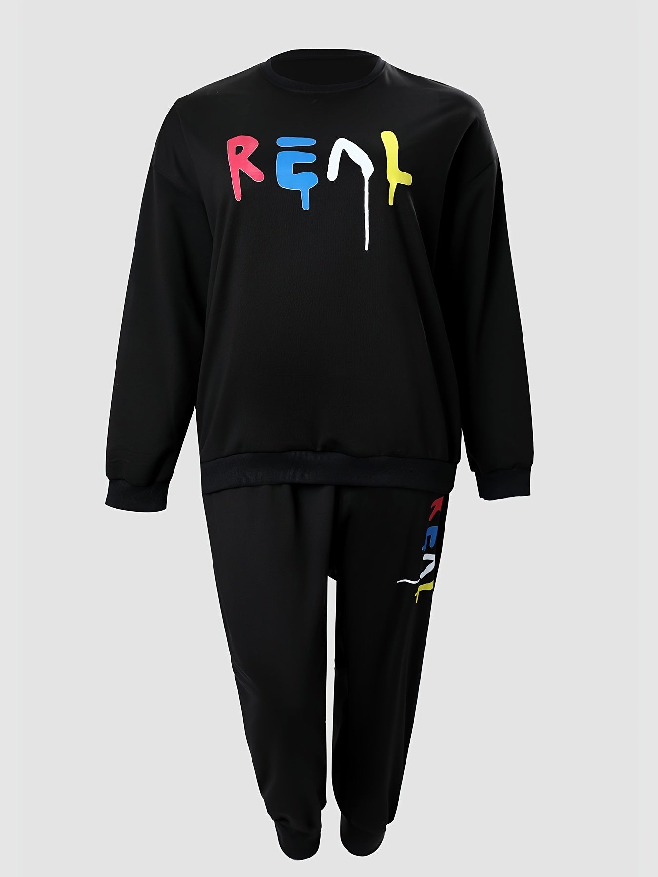 Letter Print Pullover Shirt & Drawstring Pants Set