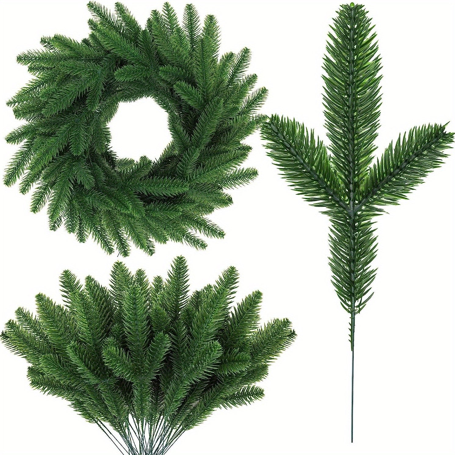 12pcs Artificial Pine Branches Green Plants DIY Accessories For Garland Wreath