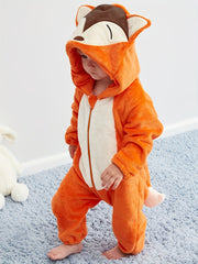 Unisex Baby Halloween Fox Romper Flannel Hoodie Jumpsuit