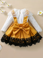 Stylish Lace Neck Baby Romper & Suspender Skirt Set