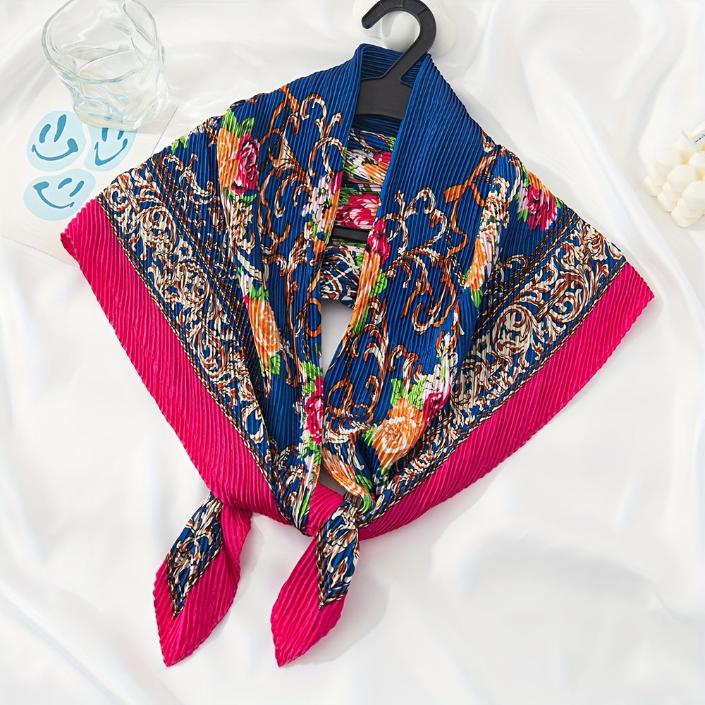 Boho Flower Print Scarf Vintage Shawl Hijab Silk Bandana Women Neckerchief