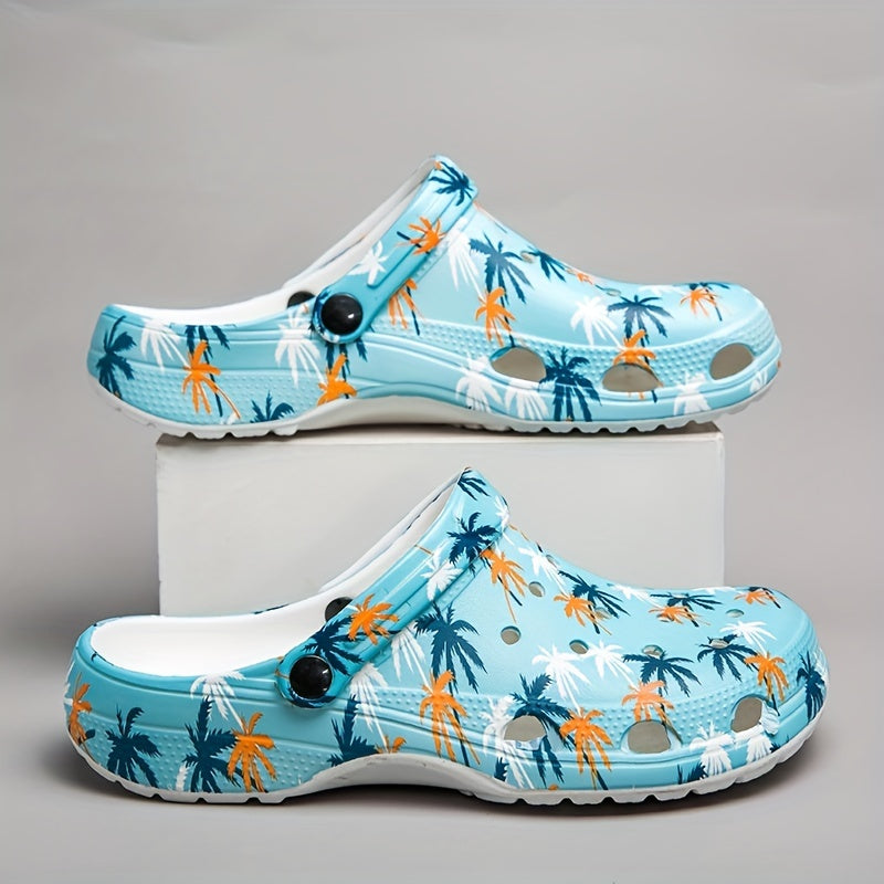 Men's Palm Trees Print Clogs Slip on Sandals Soft Sole Outdoor Shoes