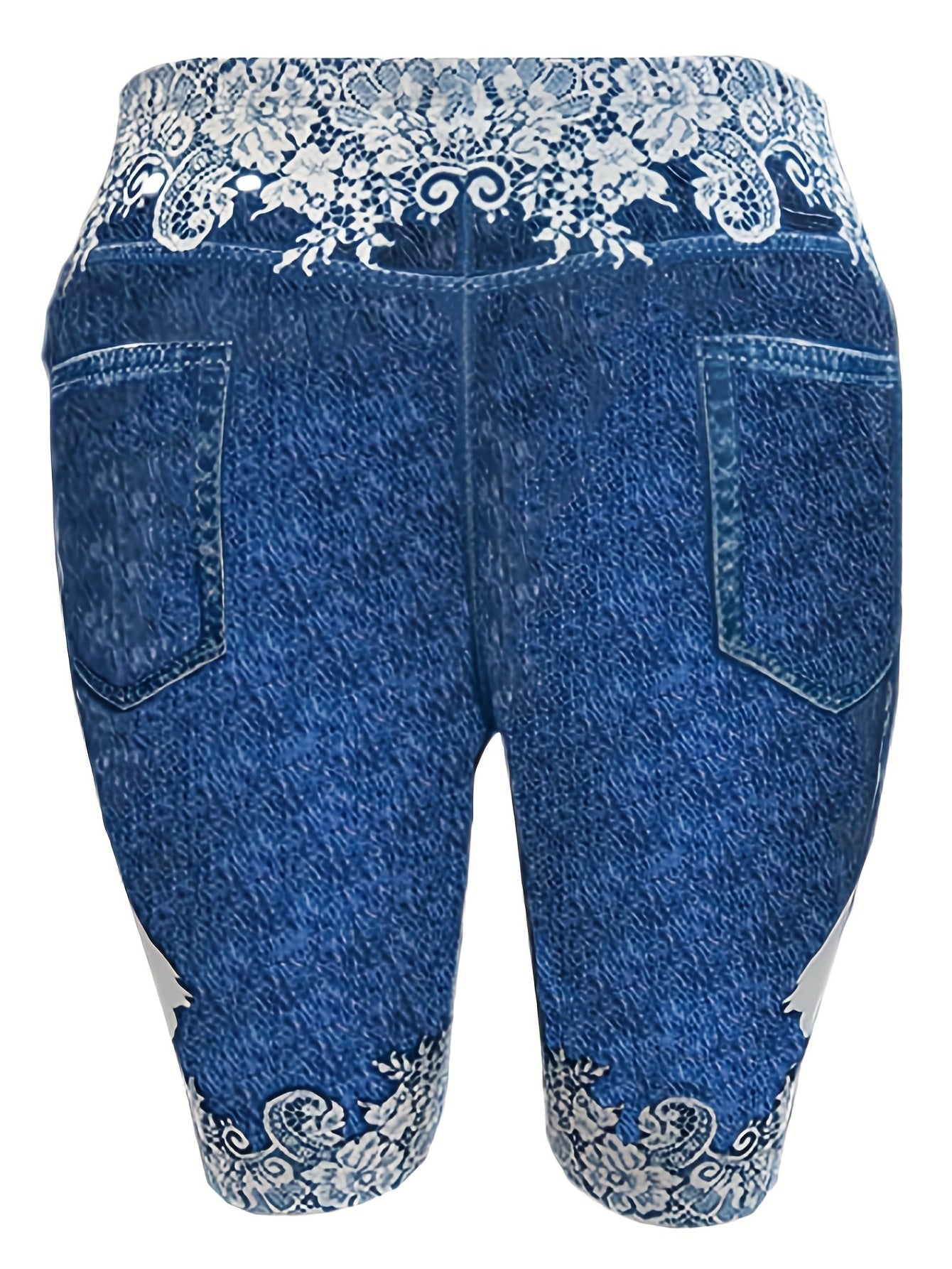 Denim Print High Rise Stretch Shorts