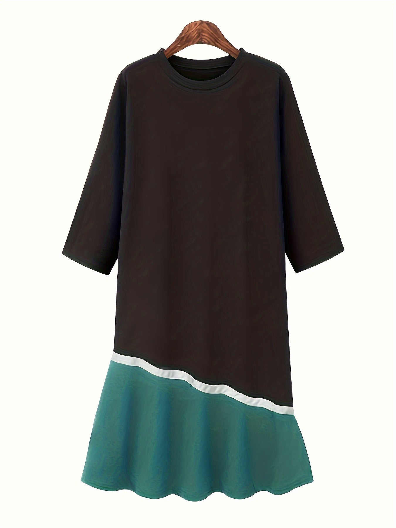 Colorblock Long Sleeve Round Neck Dress