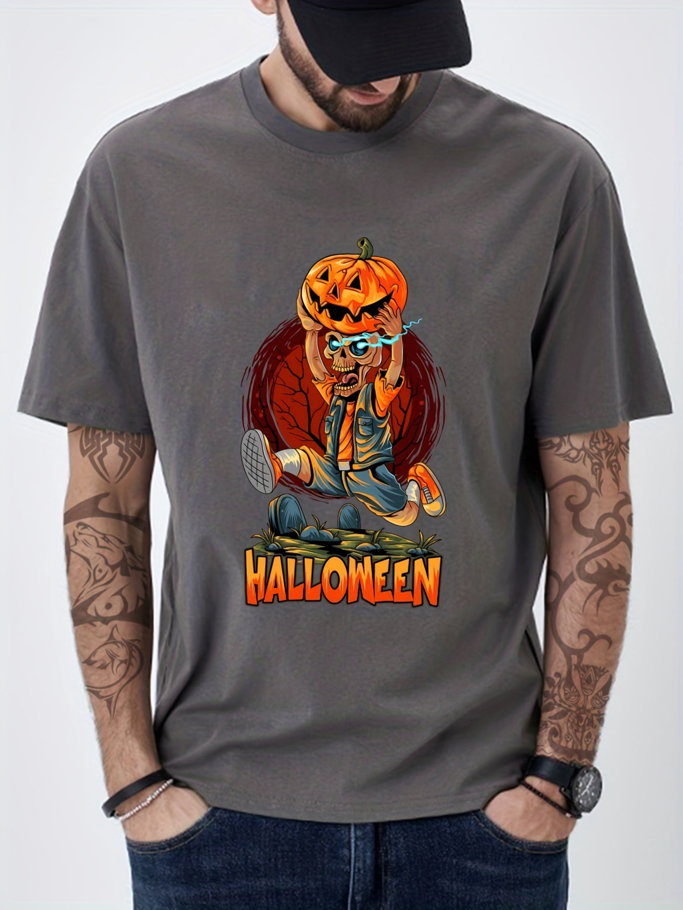 Skeleton Print Men's Graphic Crew Neck T shirt Casual Comfy Tees