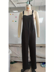 Solid Wide Leg Overall Jumpsuit Women's Clothing