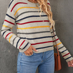 Casual Sweater Women's Plus Stripe Print Long Sleeve Round Neck Jumper
