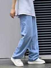 Casual Wide Leg Jeans Men's Solid Denim Pants