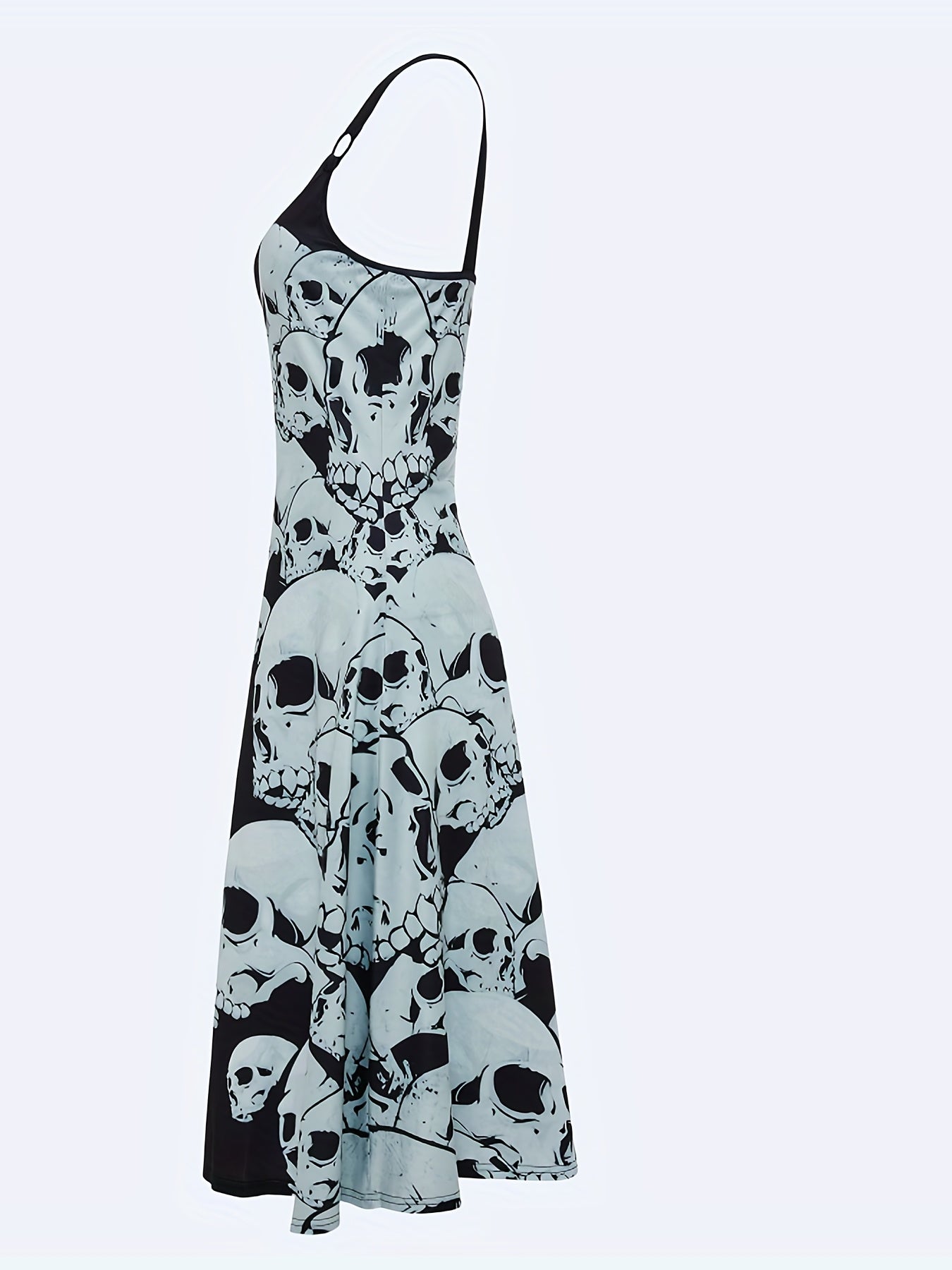 Halloween Skull Print Dress Casual Ring Linked Backless Dress