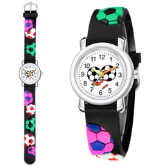 Boys Football Cartoon Print Watch with Silicone Strap