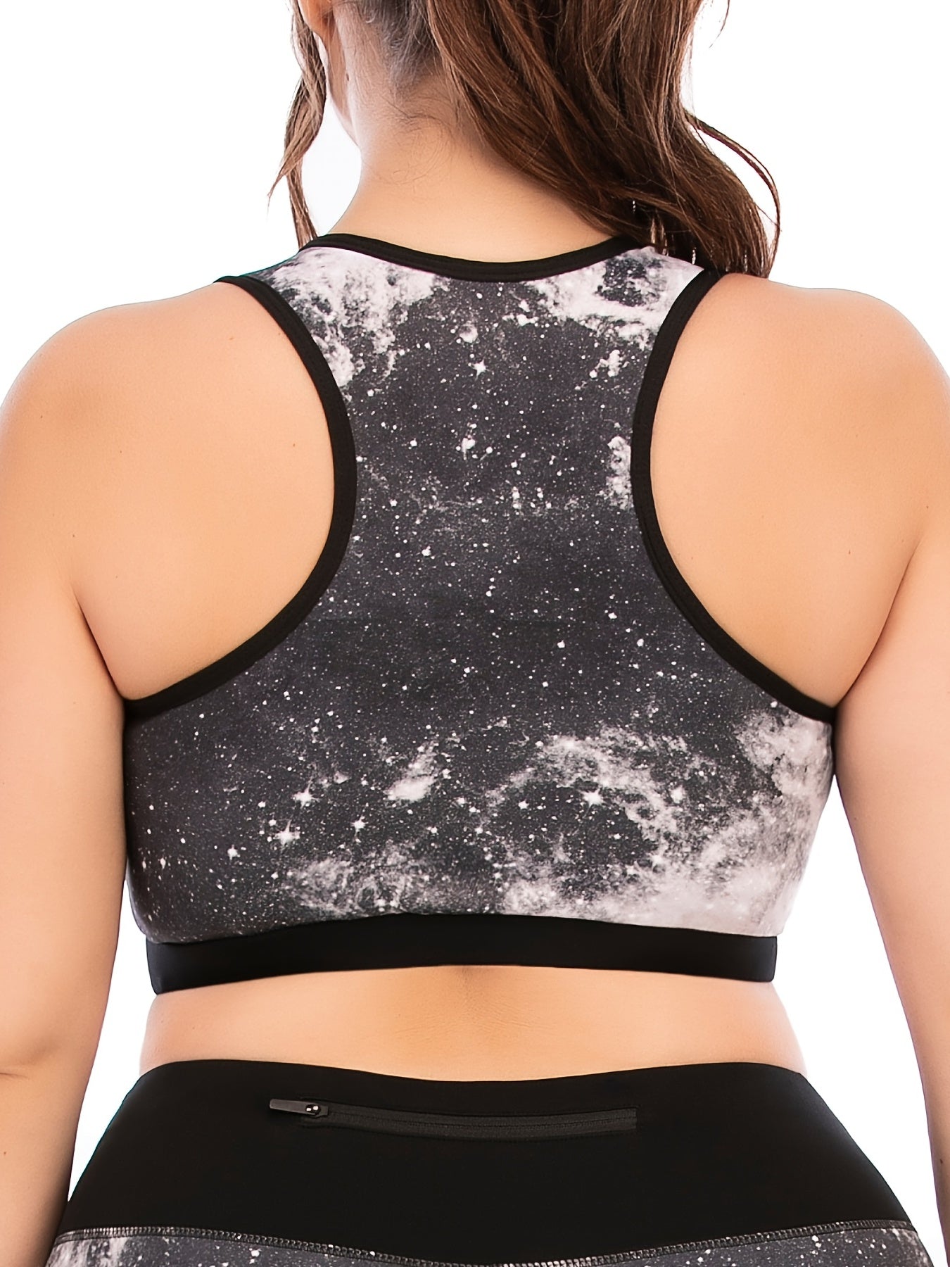 Galaxy Print Sports Bra Plus Size Women's Medium Stretch Yoga Running Fitness