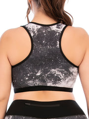 Galaxy Print Sports Bra Plus Size Women's Medium Stretch Yoga Running Fitness