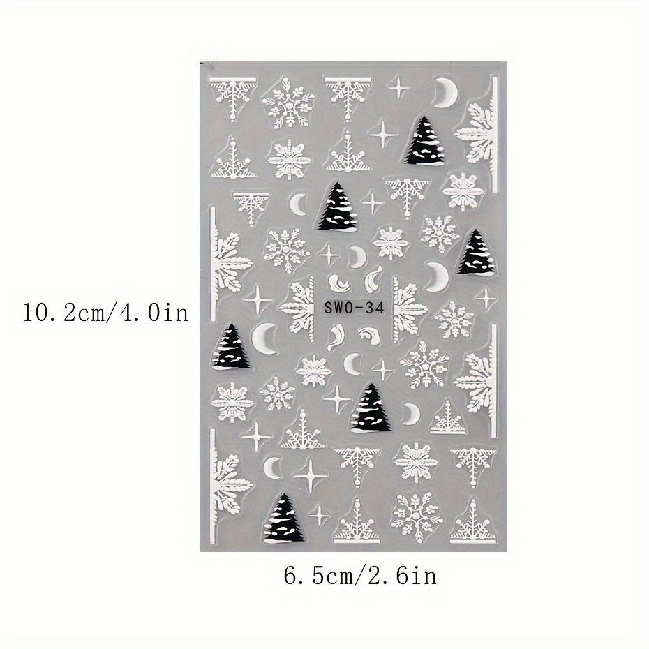 2pcs Christmas Nail Art Stickers 3D Snowman Snowflake Self Adhesive