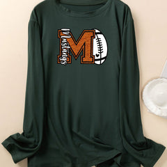 Women's Plus Size Sporty Lounge Top Long Sleeve Crew Neck Tee