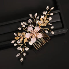 Bride Wedding Hair Comb Faux Pearl Bridal Side Comb Rhinestone Flower