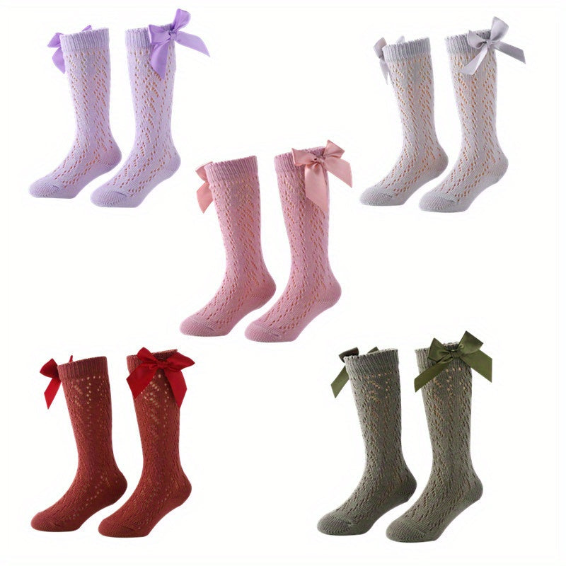 5 Pairs Cotton Bow Stockings for Baby Girls 12-36 Months