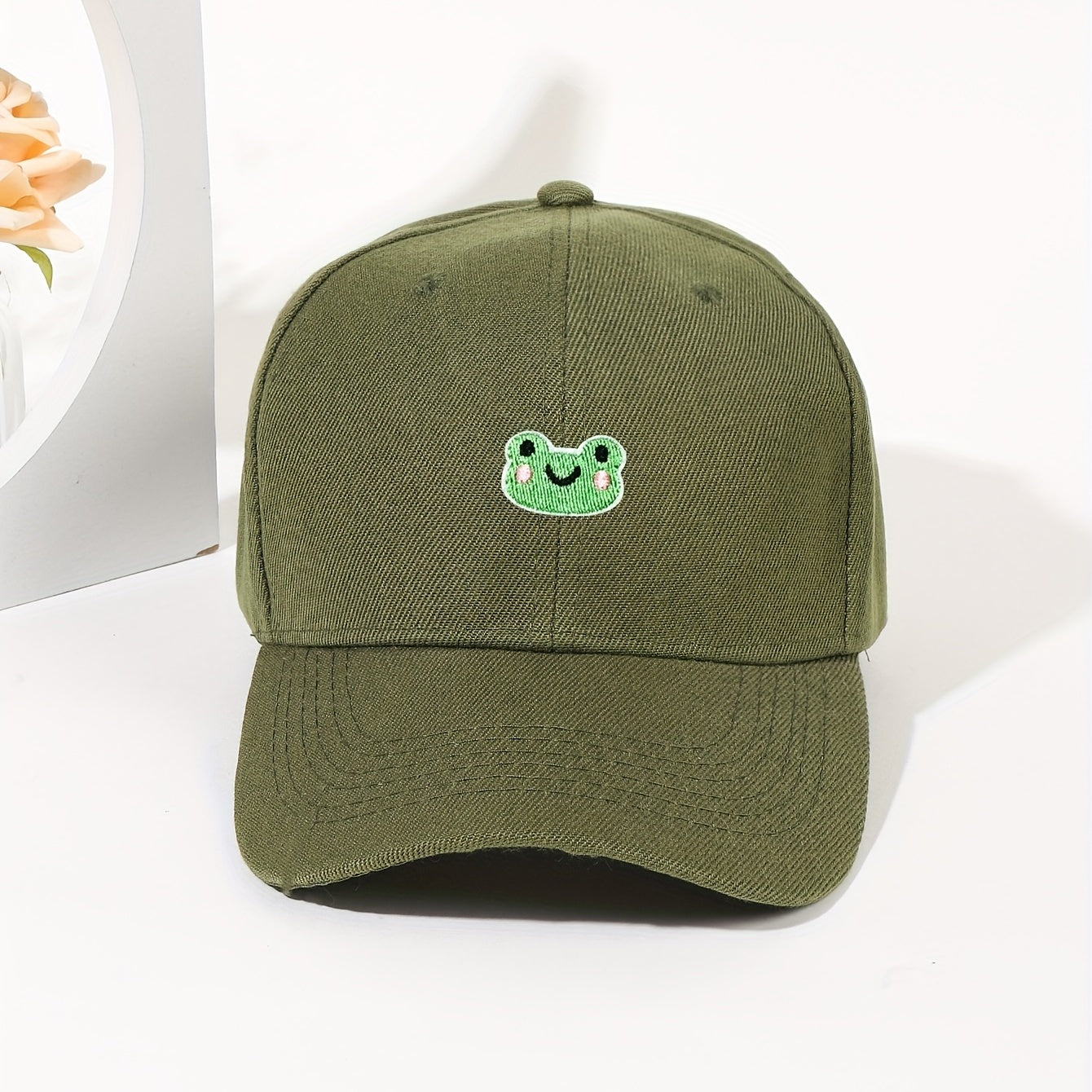 Frog Embroidery Baseball Cap Solid Dad Hats for Women