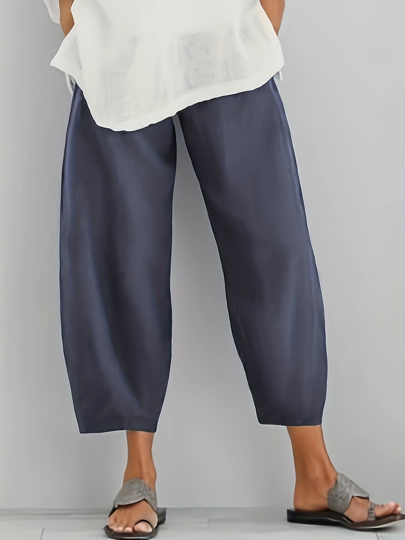 Minimalist Wide Leg Pant Solid Color Casual Elastic Waist