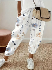 Floral Print Drawstring Straight Leg Pants Dual Pockets