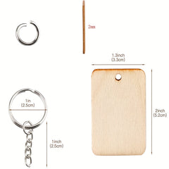 80PCS Rectangle Wood Blanks Keychain Set DIY Christmas Decor