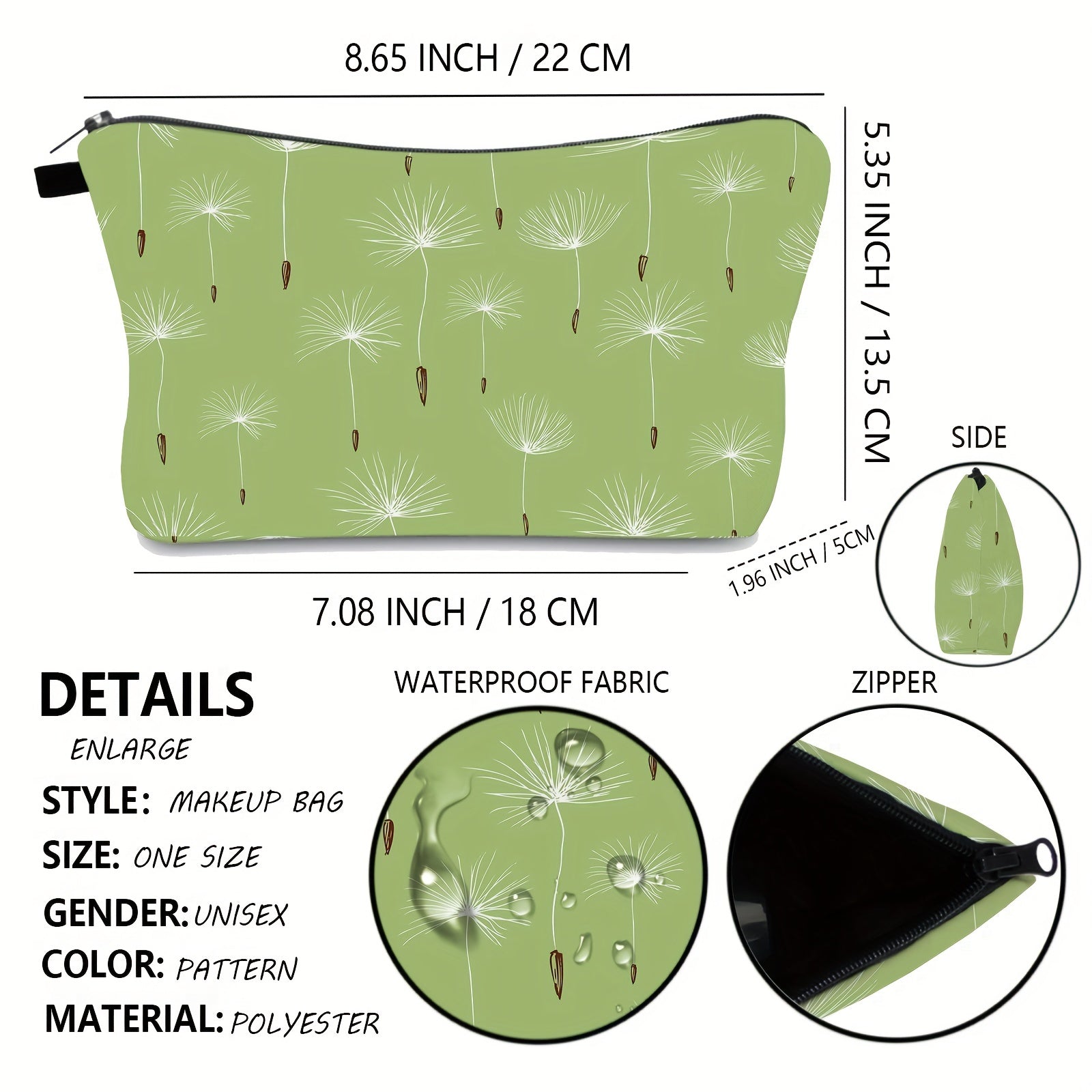 Dandelion Print Makeup Bag Travel Cosmetic Pouch Girls Gift