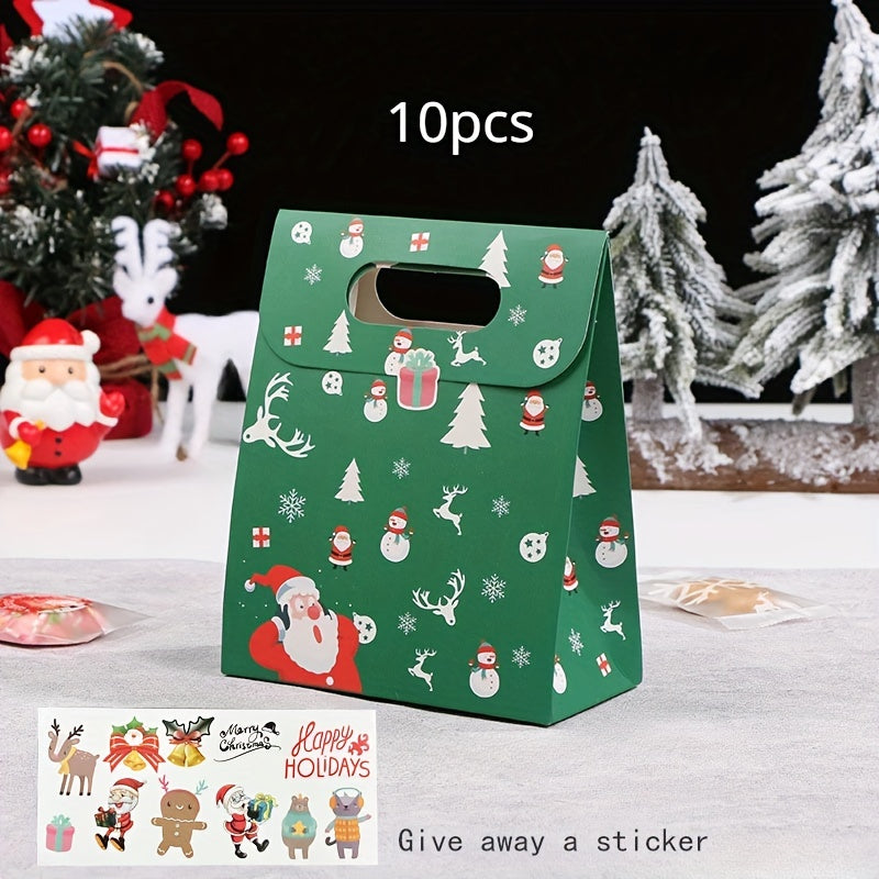10pcs Christmas Paper Bags for Cookie Biscuit Packaging