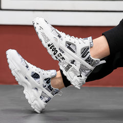 Graffiti Print Faux Leather Heighten Chunky Sneakers