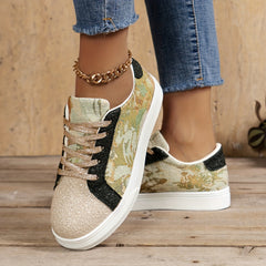 Floral Graphic Lace-up Sporty Flats Women's Shoes
