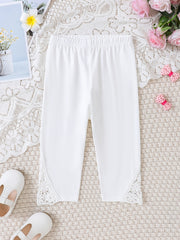 Girls Stretch Soft Leggings Lace Patchwork Elastic Waist Cropped Pants