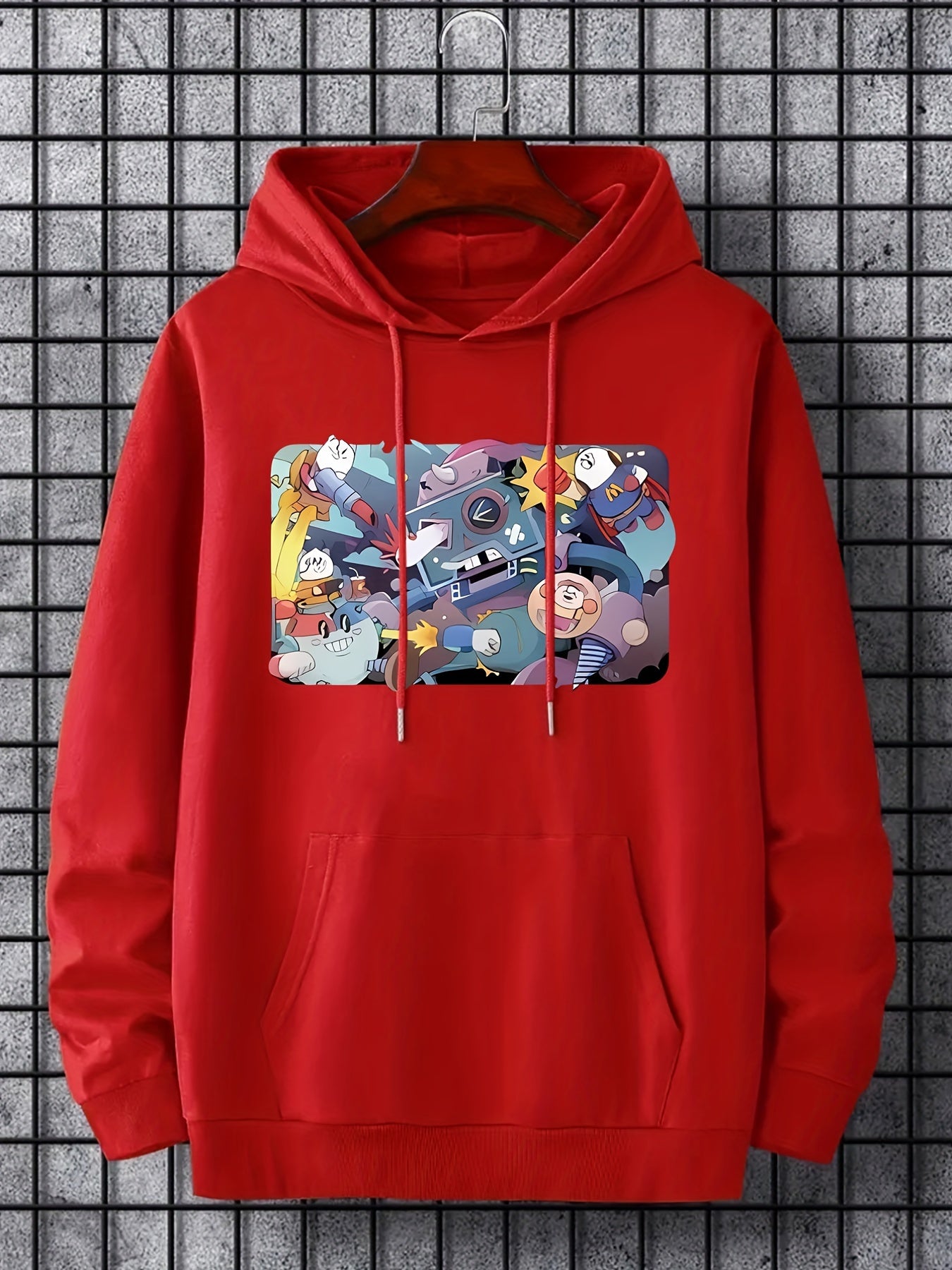 Men's Cartoon Graphic Hoodie Casual Drawstring Hooded Sweatshirt