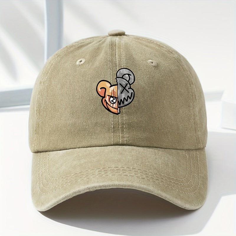 Bear Printed Baseball Cap Washed Distressed Dad Hats Unisex Solid Sun Hats