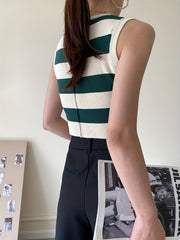 Striped Knitted Crop Tank Top Y2K Sleeveless Tank Top For Summer