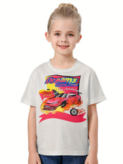 3D Sports Car & DREAMS COME Graphic Short Sleeve T shirt Pullover