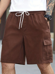 Men's Casual Cotton Cargo Denim Shorts with Drawstring Waist