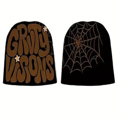 Double Side Y2K Beanie Spider Web Letter Jacquard Candy Hip Hop Knit Hat