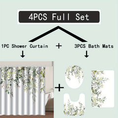 4pcs Green Eucalyptus Shower Curtain & Bathroom Mat Set