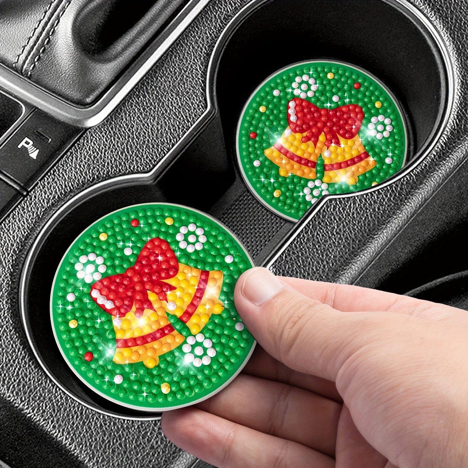 2pcs Christmas Bell Coaster Diamond Painting Car Coaster