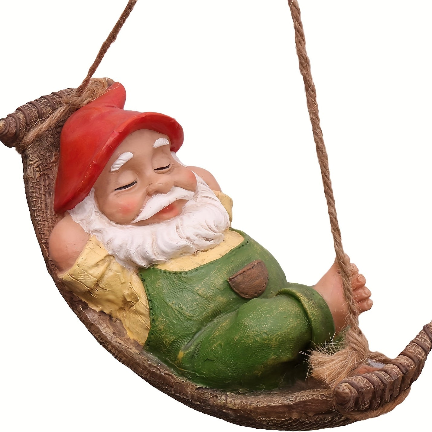 Sleepy Gnome in Swing Hammock Garden Decoration - Outdoor Resin Statues