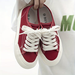 Women's Canvas Lace-Up Flat Sneakers for Casual Wear