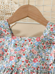 Baby Girls Floral Print Ruffle Sleeve Onesie Dress