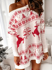 Christmas Sexy Sweater Dress Women's Plus Snowflake & Elk