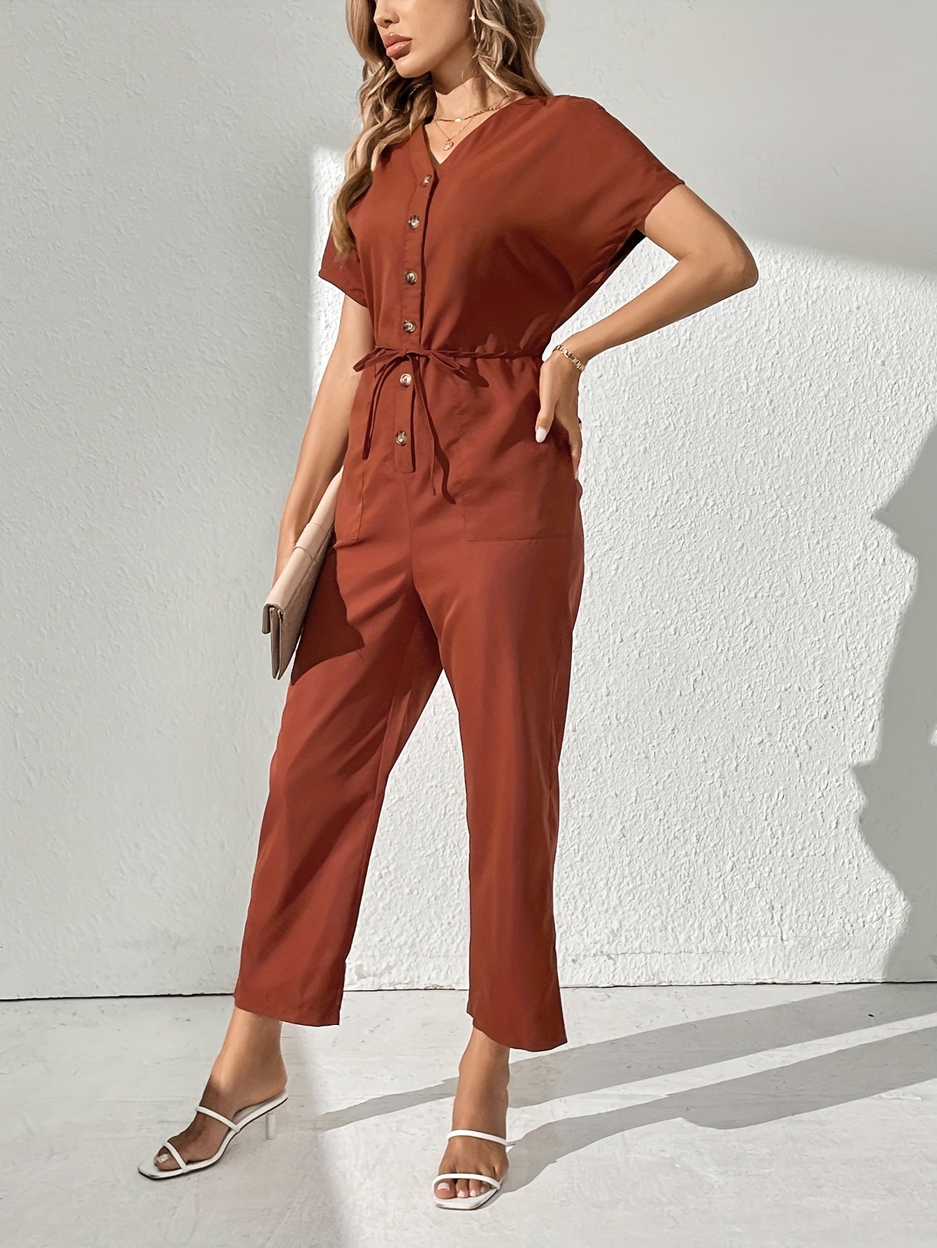 Long Sleeve Ruffled Jumpsuit Casual Loose Fit