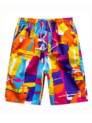Cloud & Crane Pattern Quick Dry Beach Shorts Men's Waist Drawstring Shorts