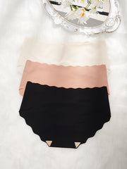 3pcs Seamless Scallop Trim Briefs Stretchy Intimates Panties Women's Lingerie