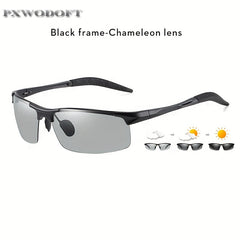 PXWODOFT Aluminum Rimless Sunglasses Polarized Night Driving Glasses