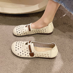 Women's Heart Hollow Out Flat Shoes Round Toe Slip On Casual Walking Flats