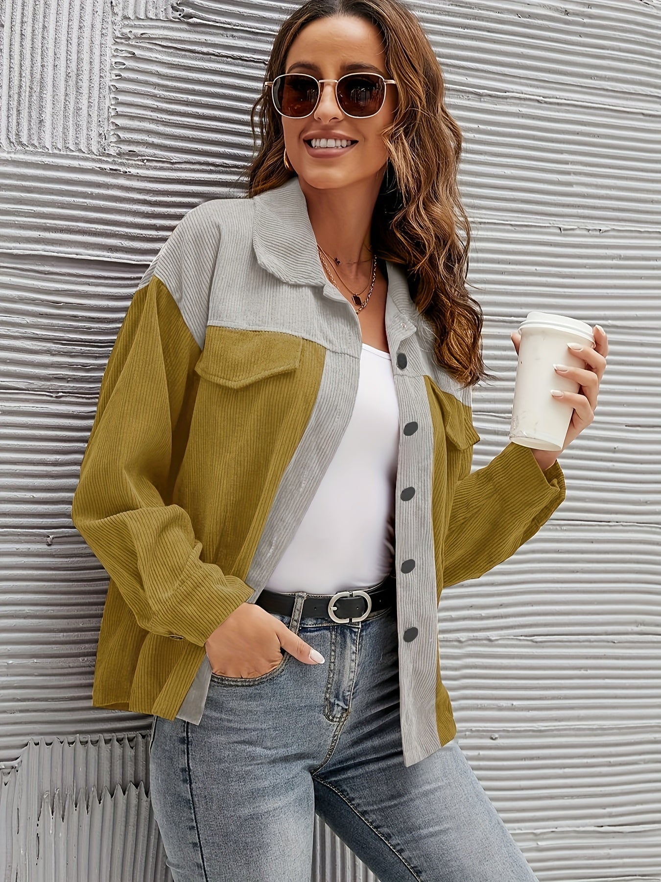 Solid Button Front Jacket Casual Long Sleeve Versatile Outerwear