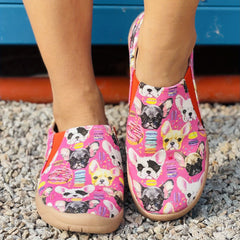 Dog Print Canvas Slip-On Loafers Casual Walking Shoes