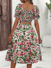 Floral Print Crop Top & Split Skirt Two-Piece Set